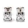 Square 316 Surgical Stainless Steel Pave Clear Cubic Zirconia Stud Earrings for Women Men EJEW-Z050-14AS-1