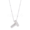 1Pc Brass Micro Pave Cubic Zirconia Letter Pendant Necklaces NJEW-LP0001-43T-P-1