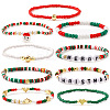 9Pcs Christmas Brass & Resin & Glass Beaded Stretch Bracelet Set TY5833-7-1