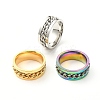 3Pcs 3 Colors 201 Stainless Steel Curb Chain Finger Rings Set for Women RJEW-YW0001-02-3