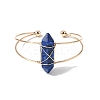 Brass Wire Wrapped Natural Lapis Lazuli Hexagon Point Cuff Bangles for Women BJEW-L719-01G-07-4