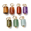Natural Mixed Gemstone Column Charms with 304 Stainless Steel Jump Rings G-Q032-01-1
