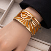 Sun 304 Stainless Steel & Imitation Leather Cuff Bangles FS-WGE67E3-02-1