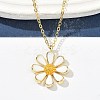 Brass White Enamel Flower Pendant Necklaces for Women NJEW-S449-07G-3
