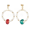 Shell Pearl Beaded Ring Dangle Stud Earrings with Colorful Glass EJEW-TA00095-3