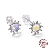 Anti-Tarnish Rhodium Plated 925 Sterling Silver Sunflower Stud Earring Findings EJEW-M202-03P-3