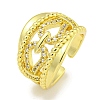 Rack Plating Brass Micro Pave Cubic Zirconia Chains Open Cuff Rings for Women RJEW-I104-08G-1