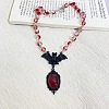 Alloy Red Glass Bat Pendant Round Glass Link Necklaces for Halloween NJEW-H075-02PEB-2