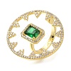 Rack Plating Brass Micro Pave Cubic Zirconia and Glass Open Cuff Rings for Women RJEW-M022-15G-1