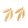 Ion Plating(IP) 304 Stainless Steel Leaf Stud Earrings for Women X-EJEW-F300-11G-1
