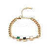 Synthetic Malachite Cube & Acrylic Round Beaded Link Bracelet BJEW-G669-03G-1