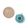 Dyed Natural Blue Tiger Eye & Glass Seed Beaded Flat Round Pendants PALLOY-MZ00950-06-2