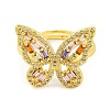 Butterfly Brass Micro Pave Cubic Zirconia Adjustable Rings for Women RJEW-U003-27A-G-2