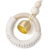 Wood & Cotton Threads Ring Pendant Decorations HJEW-TA00305-4
