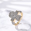 Brass Micro Pave Clear Cubic Zirconia Cuff Finger Rings for Women RJEW-C116-01G-2