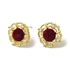 Flower Alloy & Flocking Acrylic Stud Earrings for Women EJEW-K282-05G-1