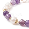 Natural Amethyst & Pearl Round Beaded Stretch Bracelet for Women BJEW-JB09246-01-2