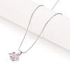 304 Brass Cubic Zirconia Heart Pendant 304 Stainless Steel Chain Necklaces NJEW-T018-01P-1