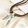 Bohemian Style Alloy Feather with Synthetic Turquoise Pendant Choker Necklaces for Women LS-NJEW-G158-01B-2