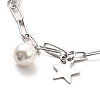 CCB Pearl & 304 Stainless Steel Charm Bracelet with Paperclip Chains for Women BJEW-C025-05P-3