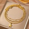 Summer Beach 304 Stainless Steel Starfish Charms 3 Layer Anklets for Women AJEW-F068-01G-1
