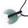 Adjustable Natural Green Aventurine Double Horn Pendant Necklace with Wax Cord for Women NJEW-B086-01G-4