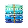 10Pcs 10 Colors Handmade Polymer Clay Heishi & Brass Bead Stretch Bracelets for Women BJEW-MZ00198-2