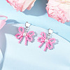 Heart with Bowknot Handmade Glass Seed Beads Dangle Stud Earrings EJEW-MZ00474-04-1