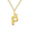 304 Stainless Steel Clear Cubic Zirconia Heart & Letter Pendant Curb Chain Necklaces for Women NJEW-FS00012-27P-1