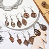 6 Pairs 6 Styles Natural Walnut Wood with Alloy Bead Dangle Earrings for Women EJEW-JE06102-2