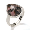 Natural Rhodonite Teardrop Adjustable Rings RJEW-K371-08S-12-2