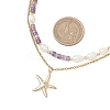 Natural Amethyst Heishi Beads and Rice Natural Pearl Beaded Double Layer 304 Stainless Steel Starfish Pendant Necklaces NJEW-JN05847-02-3