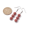 Dyed Nature Lava Rock Round Beaded Dangle Earrings for Women EJEW-JE05636-01-3