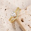 Rack Plating Brass Micro Pave Clear Cubic Zirconia Open Cuff Finger Rings for Women RJEW-M028-97G-1