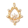 Brass Pave Clear Cubic Zirconia Teardrop with Flower Links Connector Charms KK-M294-16G-1