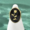 Oval with Rose Pattern 304 Stainless Steel Enamel Finger Rings for Women RJEW-G355-10G-5