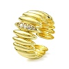 Brass with Cubic Zirconia Open Cuff Ring RJEW-B051-06G-1
