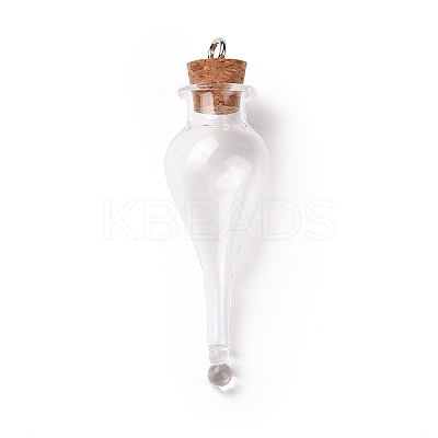 Teardrop Glass Cork Bottle Big Pendants LS-AJEW-A041-01A-1