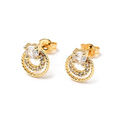 Flat Round Brass Micro Pave Cubic Zirconia Stud Earrings EJEW-A135-05G-1