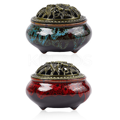 2Pcs 2 Colors Ceramic Incense Burners Holder DJEW-GF0001-78-1