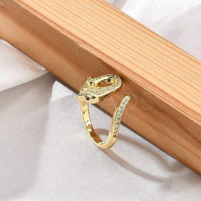 Rack Plating Brass Micro Pave Clear Cubic Zirconia Cuff Rings for Women RJEW-M028-108G-1