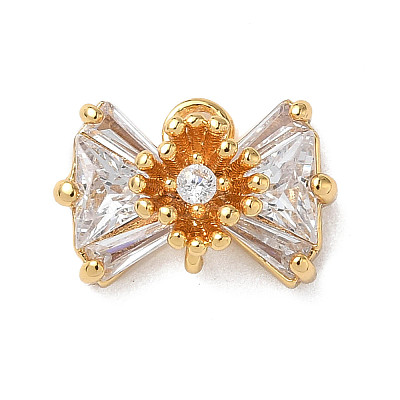 Brass Pave Clear Cubic Zirconia Bowknot Links KK-D024-15G-1