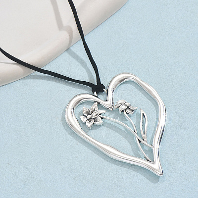 Birth Flower Heart Zinc Alloy Pendant Black Faux Suede Cord Necklaces for Women FS-WGA5BEC-03-1