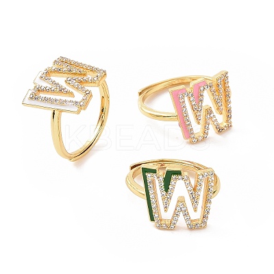 Mixed Color Enamel Initial Letter Adjustable Ring with Clear Cubic Zirconia RJEW-P045-01G-W-1