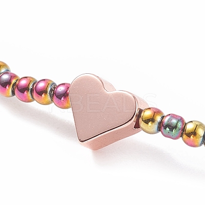 Glass Round Beaded Stretch Bracelet with Brass Heart for Women BJEW-JB08090-1