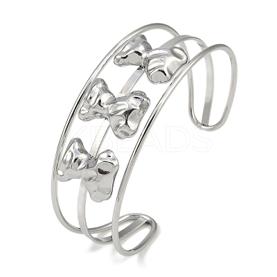 Non-Tarnish 304 Stainless Steel Wide Hollow Bowknot Open Cuff Bangles BJEW-Q348-04P-03-1
