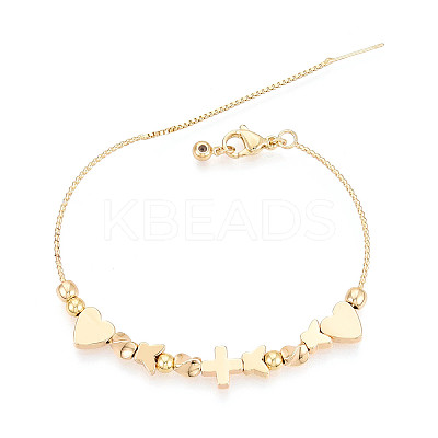 Adjustable Brass Beaded Slider Bracelets for Women BJEW-T022-19G-1