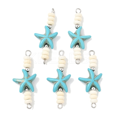 10Pcs 2 Colors Dyed Synthetic Turquoise Starfish Rondelle Beaded Connector Charms PALLOY-JF04014-1