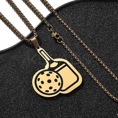 201 Stainless Steel Pickleball Paddle Pendant Box Chain Necklaces for Women Men NJEW-H050-02G-1