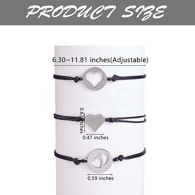 3Pcs 3 Style 430 Stainless Steel Heart Link Bracelets Set JB720A-1